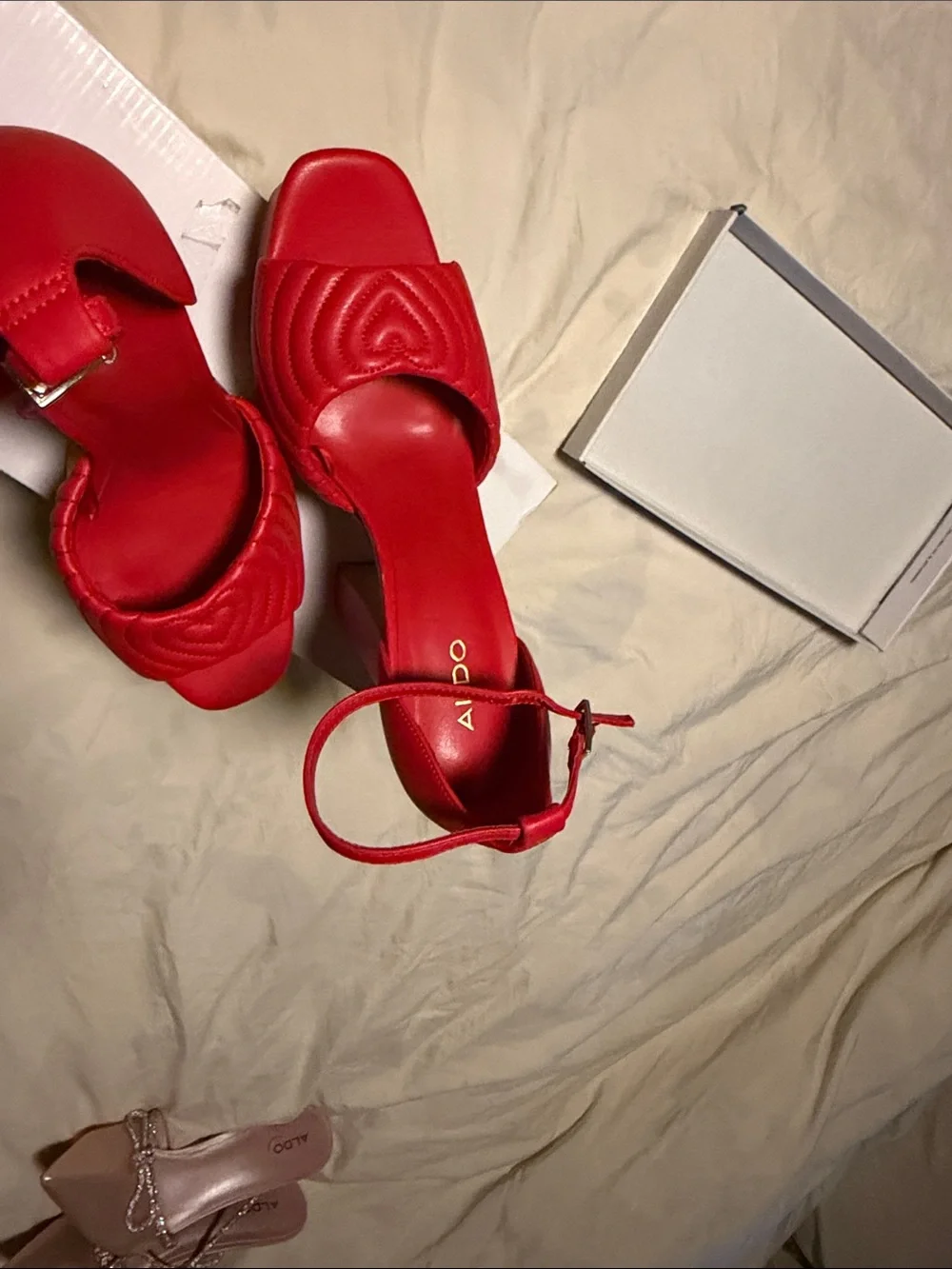 Aldo Red Quilted Platform Sandals with Ankle Strap